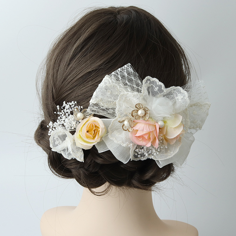 Lolita ukosnica za kosu s mašnicom i čipkom, svilen cvijet – poliester, ručna izrada, mogućnost prilagodbe, individualno pakiranje