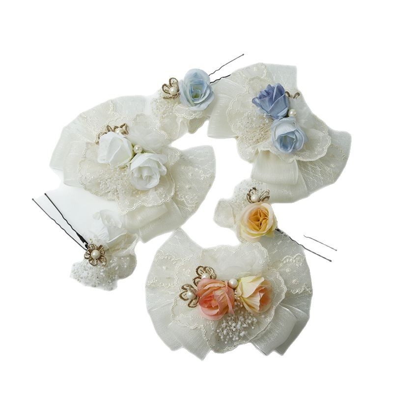 Lolita ukosnica za kosu s mašnicom i čipkom, svilen cvijet – poliester, ručna izrada, mogućnost prilagodbe, individualno pakiranje