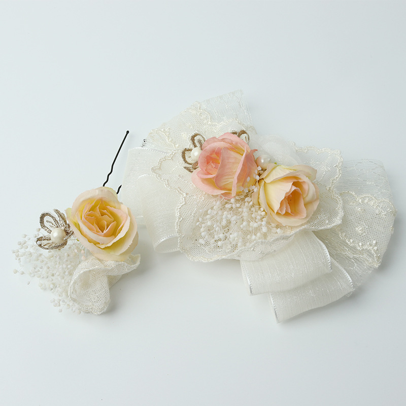 Lolita ukosnica za kosu s mašnicom i čipkom, svilen cvijet – poliester, ručna izrada, mogućnost prilagodbe, individualno pakiranje