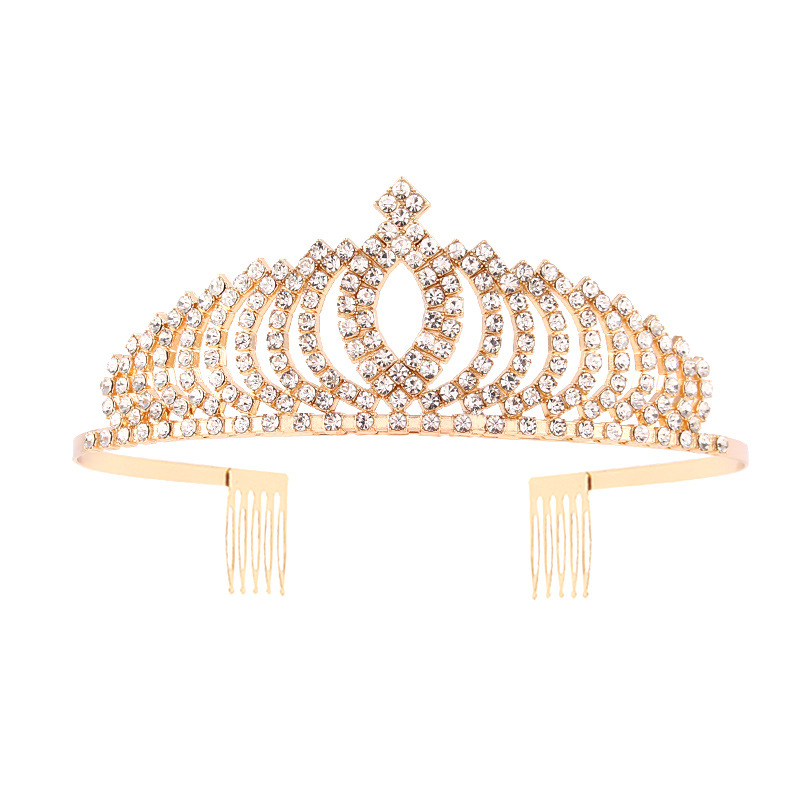 Vjenčani tiara za glavu, Metal, Jednostavan ženski stil, Dizajn: Kruna, Bijeli kristali, Mogućnost prilagodbe