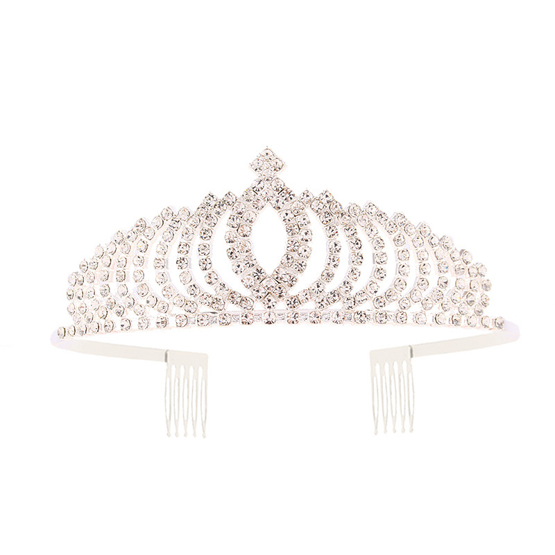 Vjenčani tiara za glavu, Metal, Jednostavan ženski stil, Dizajn: Kruna, Bijeli kristali, Mogućnost prilagodbe