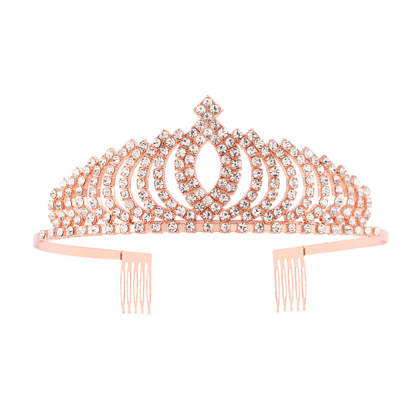 Vjenčani tiara za glavu, Metal, Jednostavan ženski stil, Dizajn: Kruna, Bijeli kristali, Mogućnost prilagodbe