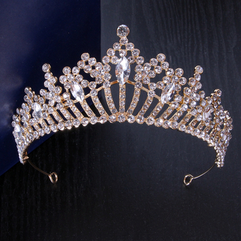 Coroană de mireasă din aliaj de zinc, cristale albe - diademă cu flori, stil retro, personalizabilă