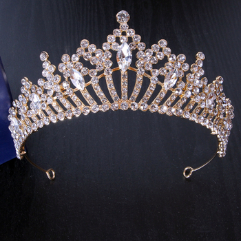 Coroană de mireasă din aliaj de zinc, cristale albe - diademă cu flori, stil retro, personalizabilă