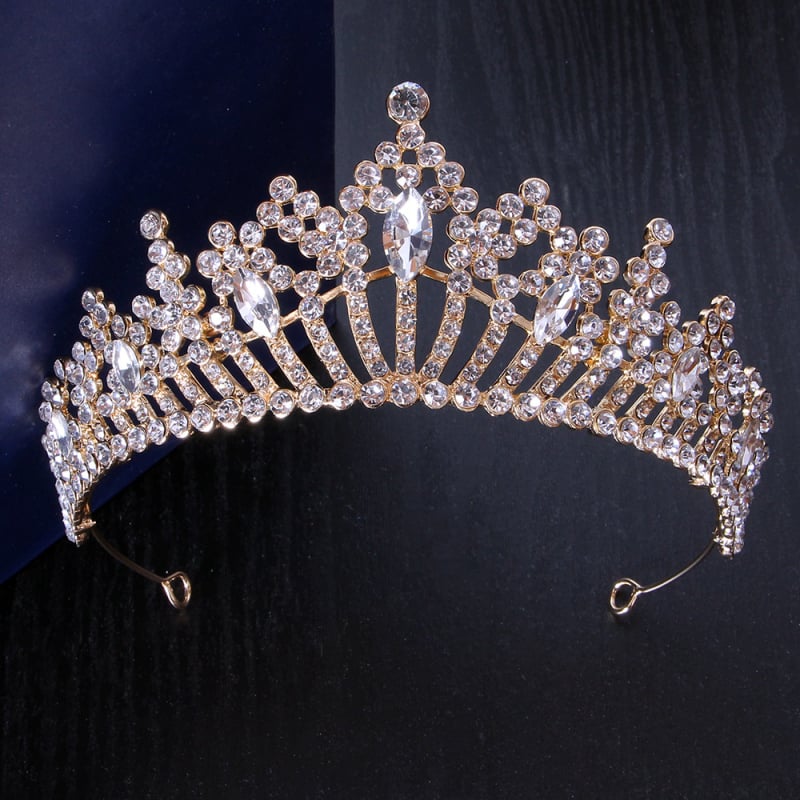 Coroană de mireasă din aliaj de zinc, cristale albe - diademă cu flori, stil retro, personalizabilă