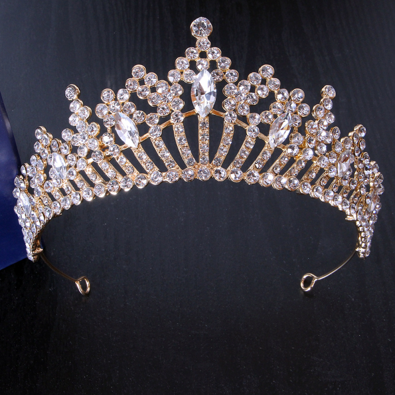 Coroană de mireasă din aliaj de zinc, cristale albe - diademă cu flori, stil retro, personalizabilă