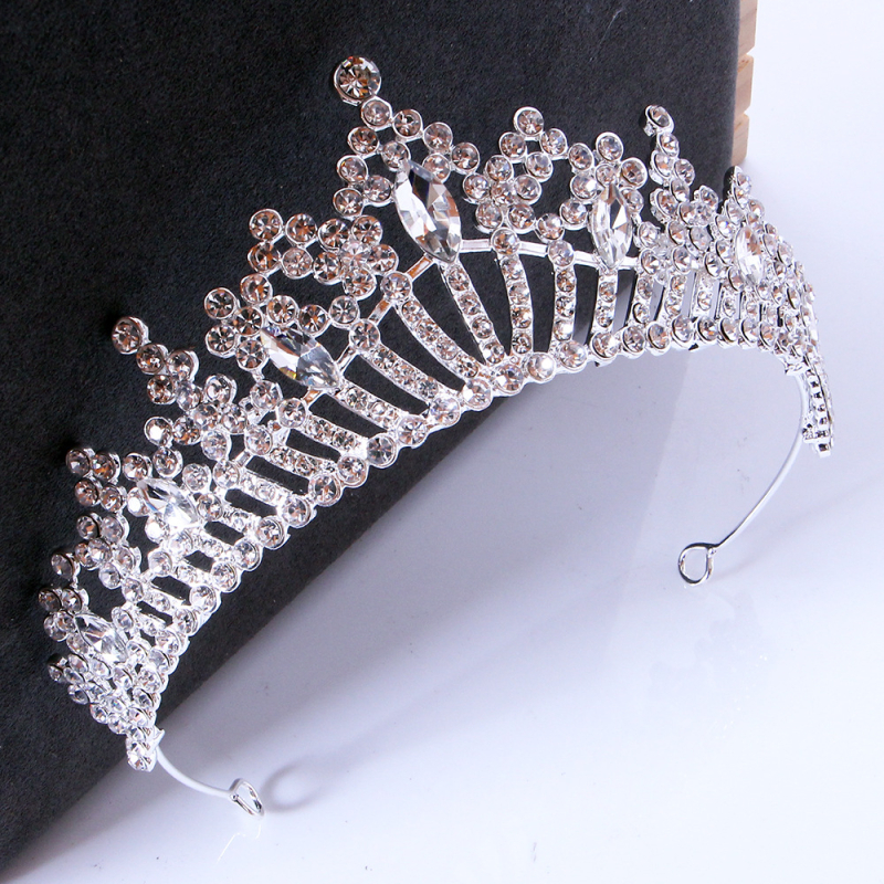 Coroană de mireasă din aliaj de zinc, cristale albe - diademă cu flori, stil retro, personalizabilă