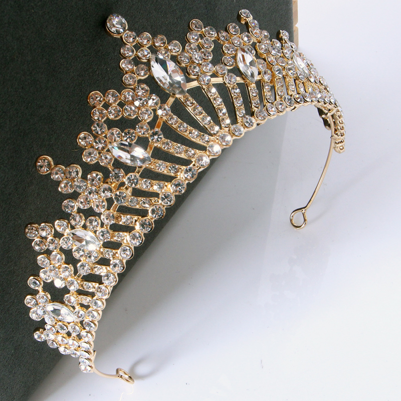 Coroană de mireasă din aliaj de zinc, cristale albe - diademă cu flori, stil retro, personalizabilă