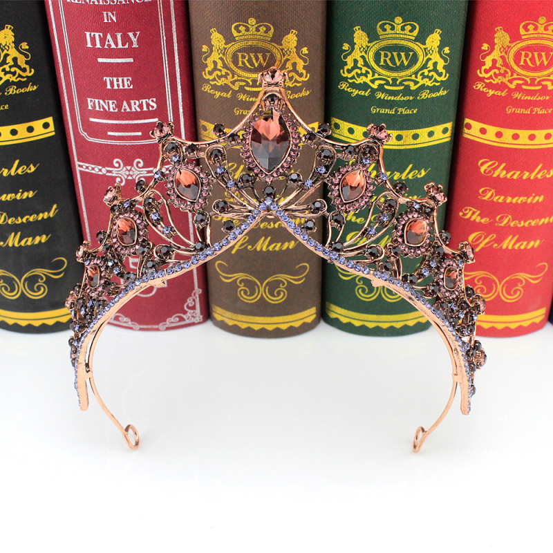 Retro menyasszonyi korona ötvözetből ametisz kristályokkal, elektroplakált felülettel, Yiwu eredet