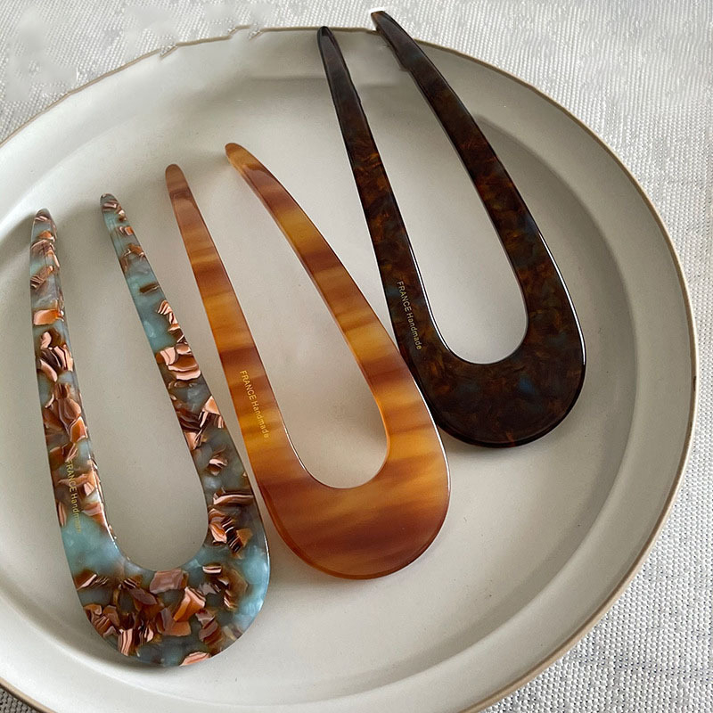 Xinxuan U-formájú hajcsat, koreai stílus, geometriai dizájn, anyag: acetátlemez