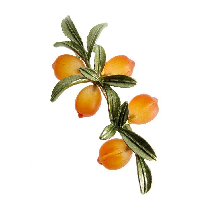 Gyümölcs motívumos kitűző, ötvözet anyag, pár- és vidéki stílus, sütött festék felület