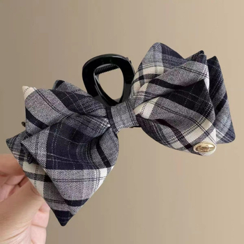 Shilaimeng kézzel készített hajcsipesz textil és akril alapanyagból, kockás masnival — fejfedő női visehez, pasztorális, friss és édes stílus