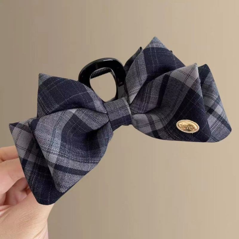 Shilaimeng kézzel készített hajcsipesz textil és akril alapanyagból, kockás masnival — fejfedő női visehez, pasztorális, friss és édes stílus