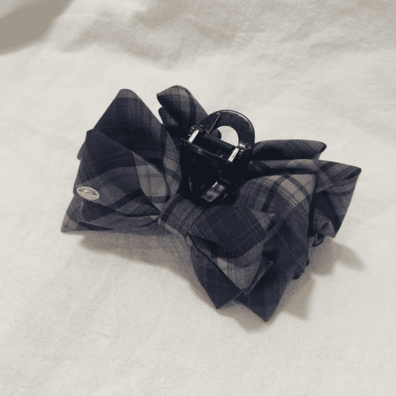 Shilaimeng kézzel készített hajcsipesz textil és akril alapanyagból, kockás masnival — fejfedő női visehez, pasztorális, friss és édes stílus