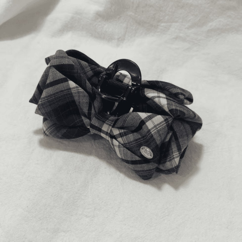 Shilaimeng kézzel készített hajcsipesz textil és akril alapanyagból, kockás masnival — fejfedő női visehez, pasztorális, friss és édes stílus