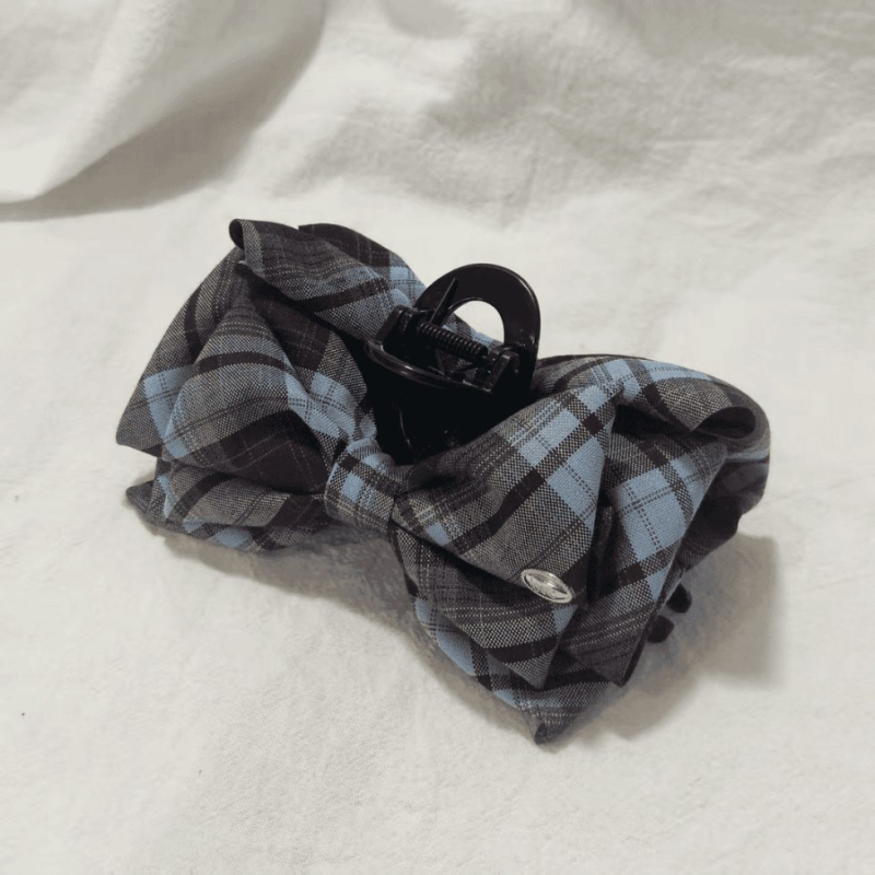 Shilaimeng kézzel készített hajcsipesz textil és akril alapanyagból, kockás masnival — fejfedő női visehez, pasztorális, friss és édes stílus