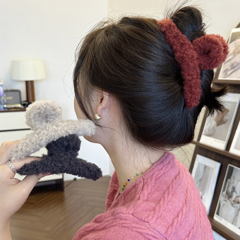 Plüss hajcsat kereszt alakú dizájnnal, báránygyapjúból, kézzel készített, gripper, koreai stílus