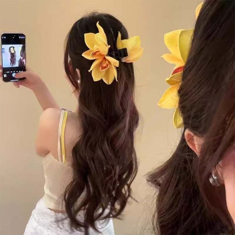 Hajcsipesz gyantából Cymbidium orchidea alakú fogóval, kézzel készített, shark clip típusú, nőknek, 2025 tavasz, pásztor stílus – friss és édes