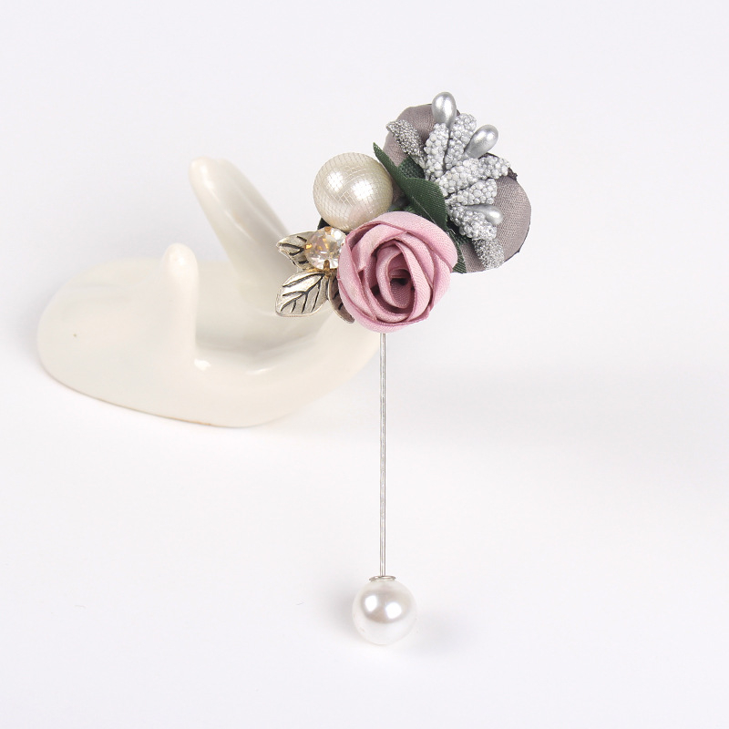 Koreai stílusú textil virág broska műgyöngy díszítéssel, sálhoz vagy kabáthoz; női dekoratív kiegészítő, elektroplattált felülettel.