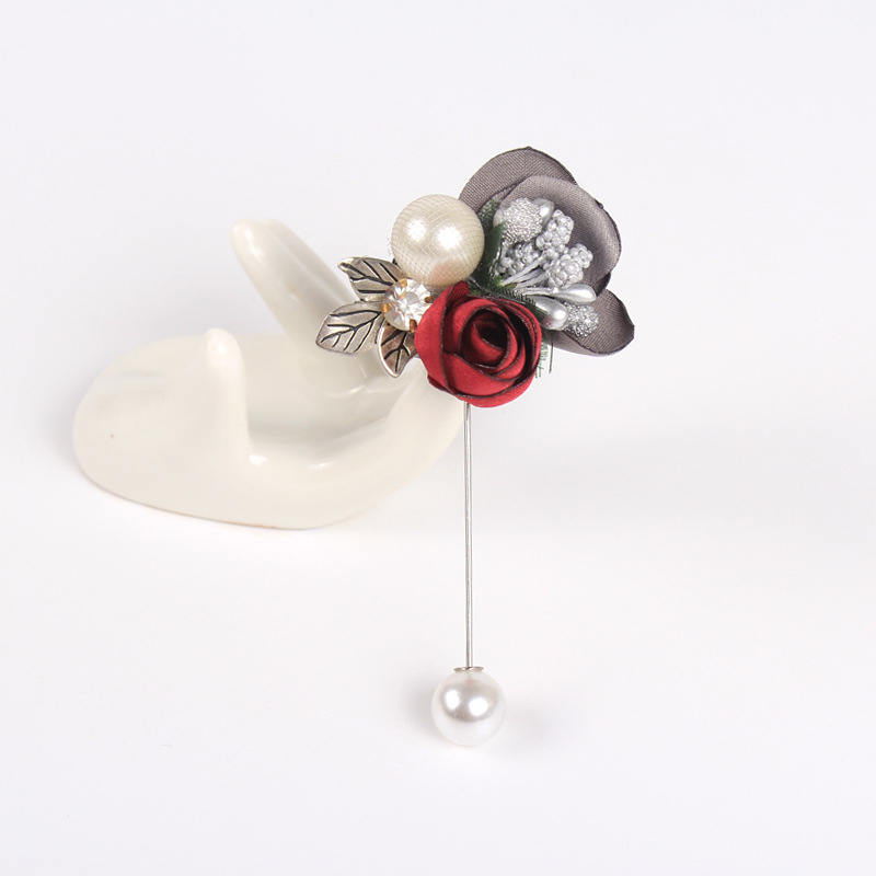 Koreai stílusú textil virág broska műgyöngy díszítéssel, sálhoz vagy kabáthoz; női dekoratív kiegészítő, elektroplattált felülettel.