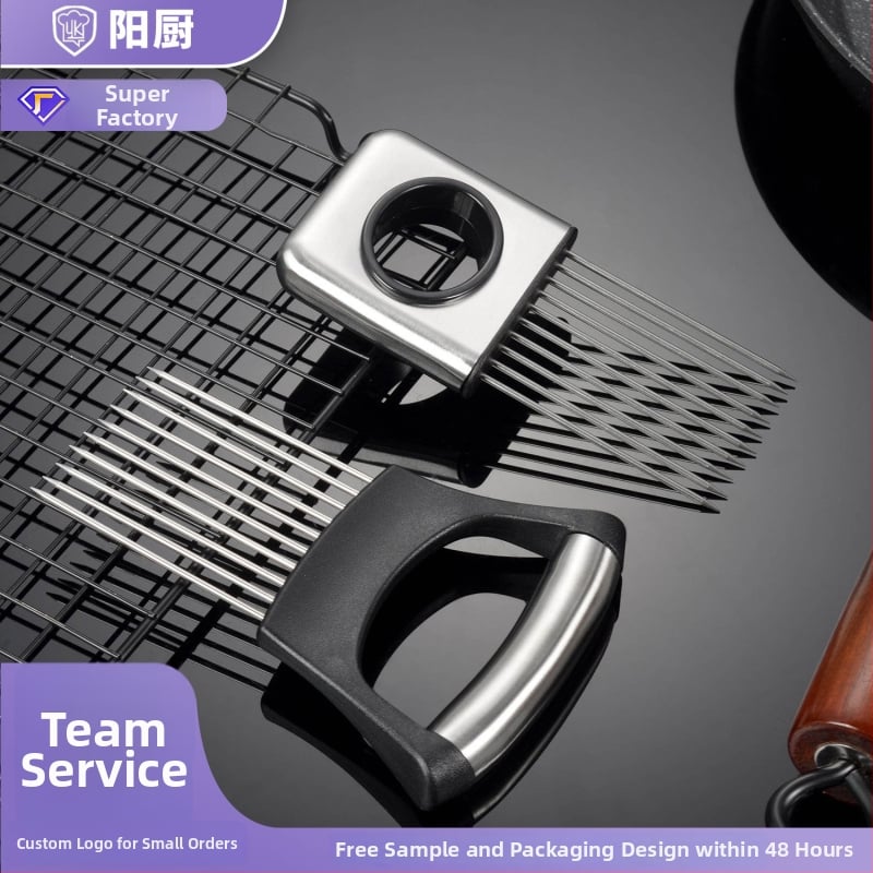 304 nerūdijančio plieno svogūnų ir daržovių pjaustymo laikiklis su rankos apsauga nuo pjūvio