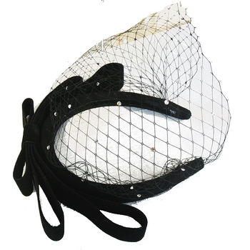 Retro hálós fátyolos fejpánt strasszokkal, kézzel készített hajkiegészítő