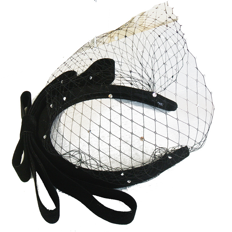 Retro hálós fátyolos fejpánt strasszokkal, kézzel készített hajkiegészítő