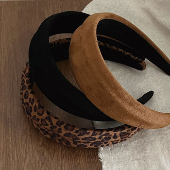 Velúr fejpánt leopard mintával, kézzel készített, őszi 2025, stílus Japán és Dél-Korea, friss és édes