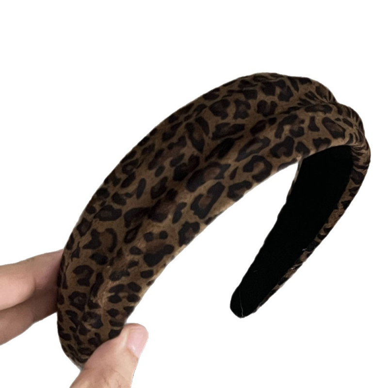 Velúr fejpánt leopard mintával, kézzel készített, őszi 2025, stílus Japán és Dél-Korea, friss és édes