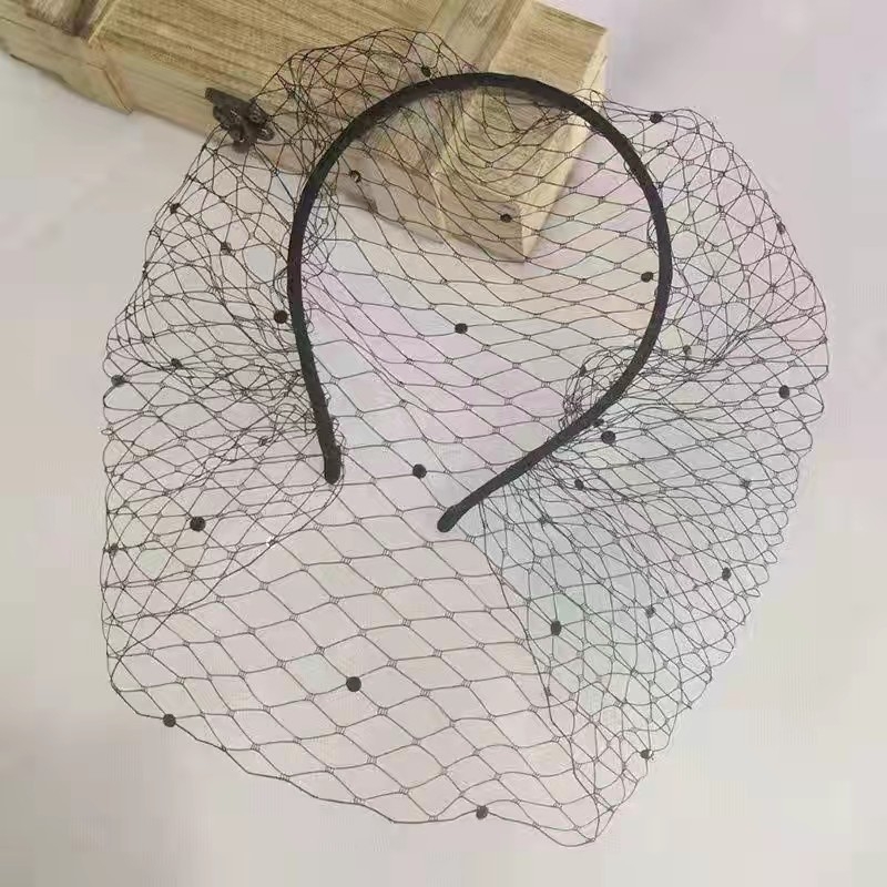 Dodatak za glavu s mrežastim veo i perla materijal, retro ženski stil, oblik U, karirani uzorak