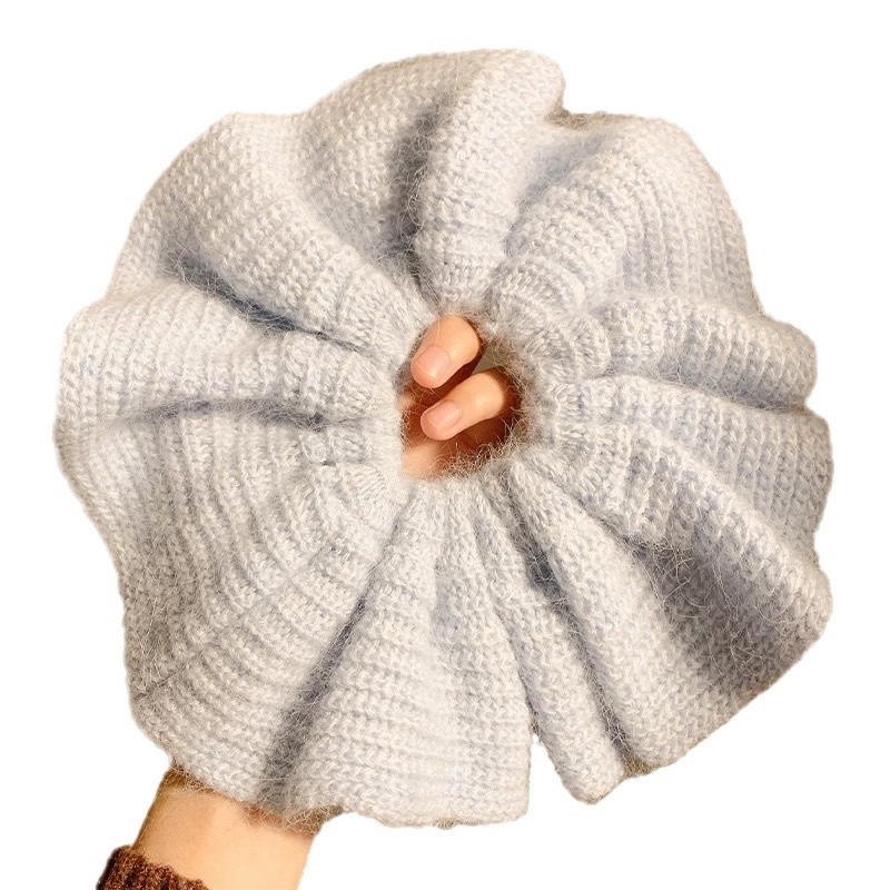 Elastic de păr din lână, stil coreean, lucrat manual, cu detaliu floare pe cap, iarna 2024