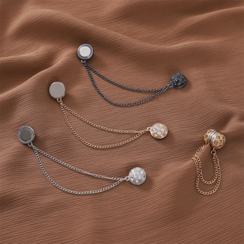 Clip magnetic pentru eșarfă feminin, lanț cu diamante, materiale mixte, lucrat manual, design geometric circular, personalizabil