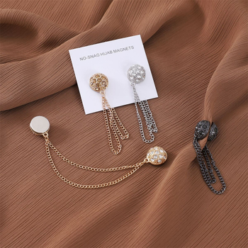 Clip magnetic pentru eșarfă feminin, lanț cu diamante, materiale mixte, lucrat manual, design geometric circular, personalizabil
