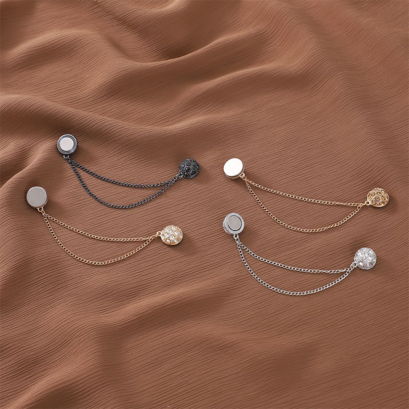 Clip magnetic pentru eșarfă feminin, lanț cu diamante, materiale mixte, lucrat manual, design geometric circular, personalizabil