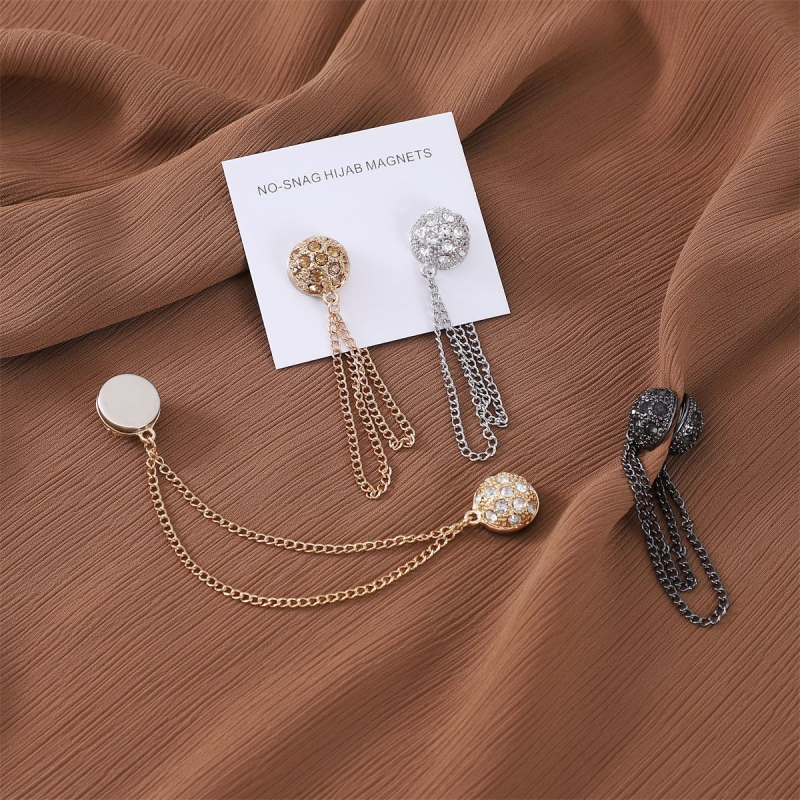 Clip magnetic pentru eșarfă feminin, lanț cu diamante, materiale mixte, lucrat manual, design geometric circular, personalizabil