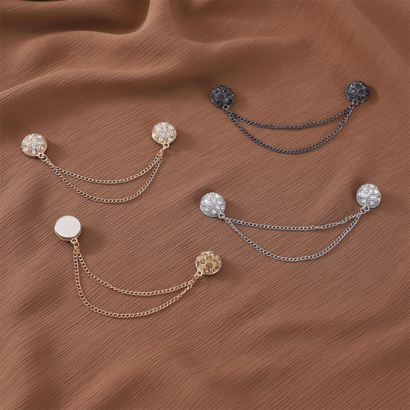 Clip magnetic pentru eșarfă feminin, lanț cu diamante, materiale mixte, lucrat manual, design geometric circular, personalizabil