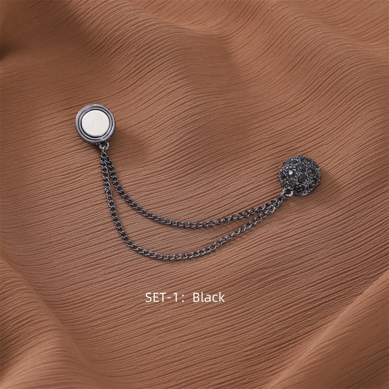 Clip magnetic pentru eșarfă feminin, lanț cu diamante, materiale mixte, lucrat manual, design geometric circular, personalizabil