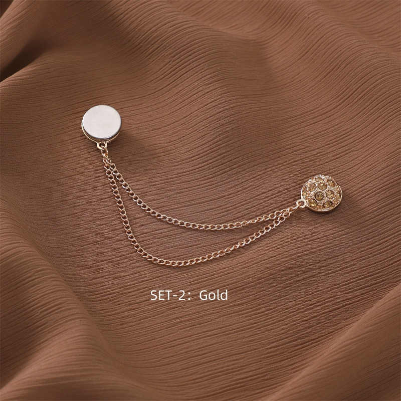 Clip magnetic pentru eșarfă feminin, lanț cu diamante, materiale mixte, lucrat manual, design geometric circular, personalizabil