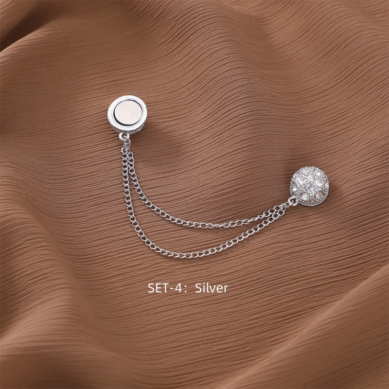 Clip magnetic pentru eșarfă feminin, lanț cu diamante, materiale mixte, lucrat manual, design geometric circular, personalizabil