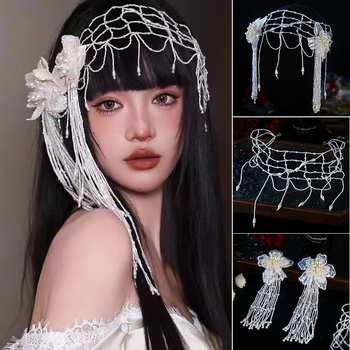 Νυφικό σετ κεφαλής με μαργαριτάρια και φούντα-τσιμπιδάκι για τα μαλλιά — χειροποίητο, κράμα ψευδάργυρου, στιλ Ins, μάρκα Xuan yan