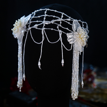 Νυφικό σετ κεφαλής με μαργαριτάρια και φούντα-τσιμπιδάκι για τα μαλλιά — χειροποίητο, κράμα ψευδάργυρου, στιλ Ins, μάρκα Xuan yan