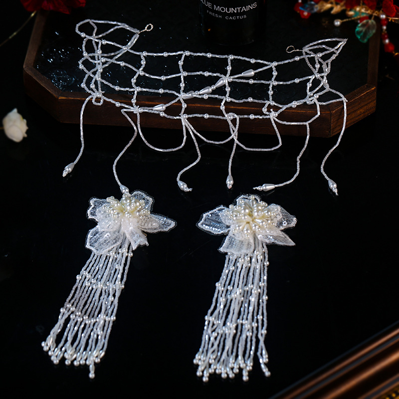 Νυφικό σετ κεφαλής με μαργαριτάρια και φούντα-τσιμπιδάκι για τα μαλλιά — χειροποίητο, κράμα ψευδάργυρου, στιλ Ins, μάρκα Xuan yan