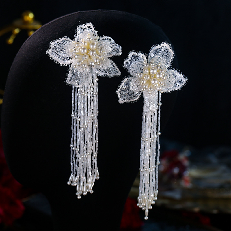 Νυφικό σετ κεφαλής με μαργαριτάρια και φούντα-τσιμπιδάκι για τα μαλλιά — χειροποίητο, κράμα ψευδάργυρου, στιλ Ins, μάρκα Xuan yan
