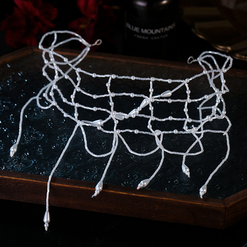 Νυφικό σετ κεφαλής με μαργαριτάρια και φούντα-τσιμπιδάκι για τα μαλλιά — χειροποίητο, κράμα ψευδάργυρου, στιλ Ins, μάρκα Xuan yan