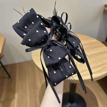 Accesoriu pentru păr cu funda în carouri, stil franțuzesc retro toamnă-iarnă, realizat manual, clip de prindere tip grip, pentru femei, headwear; materiale: plastic și țesătură