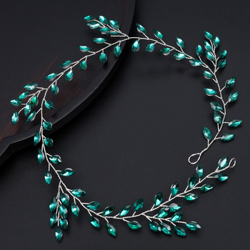 Diademă pentru păr în formă de frunză, cu diamante din sticlă în formă marquise, lanț moale, lucrată manual, accesoriu de nuntă.