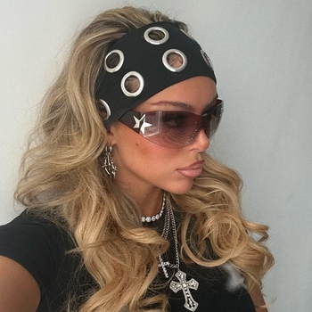 Bandă pentru cap lată, elastică, cu inel metalic, stil punk, primăvara 2024