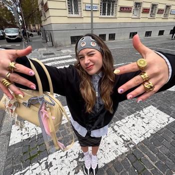 Bandă pentru cap lată, elastică, cu inel metalic, stil punk, primăvara 2024