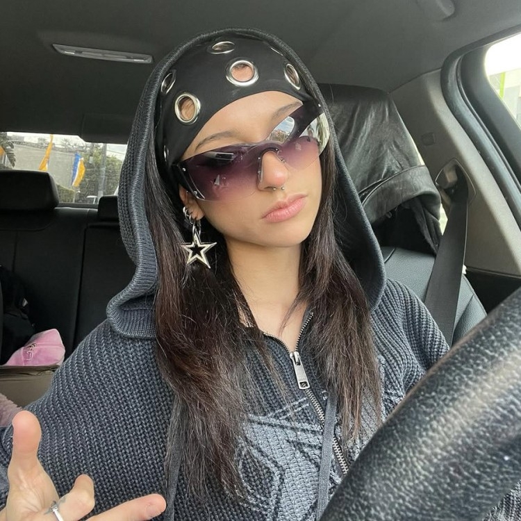 Bandă pentru cap lată, elastică, cu inel metalic, stil punk, primăvara 2024