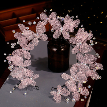 Set accesorii păr mireasă Xuan yan: handmade, clips de păr cu ciucuri cristal în formă de fluture, bază din aliaj cu inserții din aliaj de zinc, stil proaspăt și dulce, toamna 2025